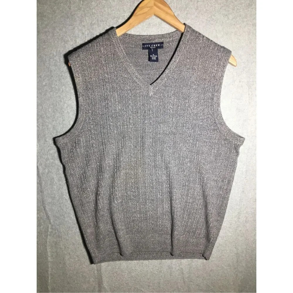 Mens Ivy Crew Sweater Vest Grey V Neck Acrylic Preppy Fraternity Old School